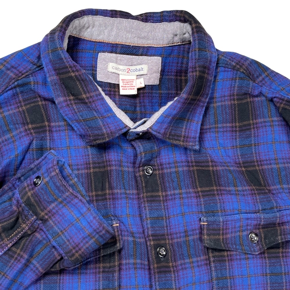 Carbon 2 Cobalt Flannel Shirt Men Large Blue Plaid Long Sleeve Button Down